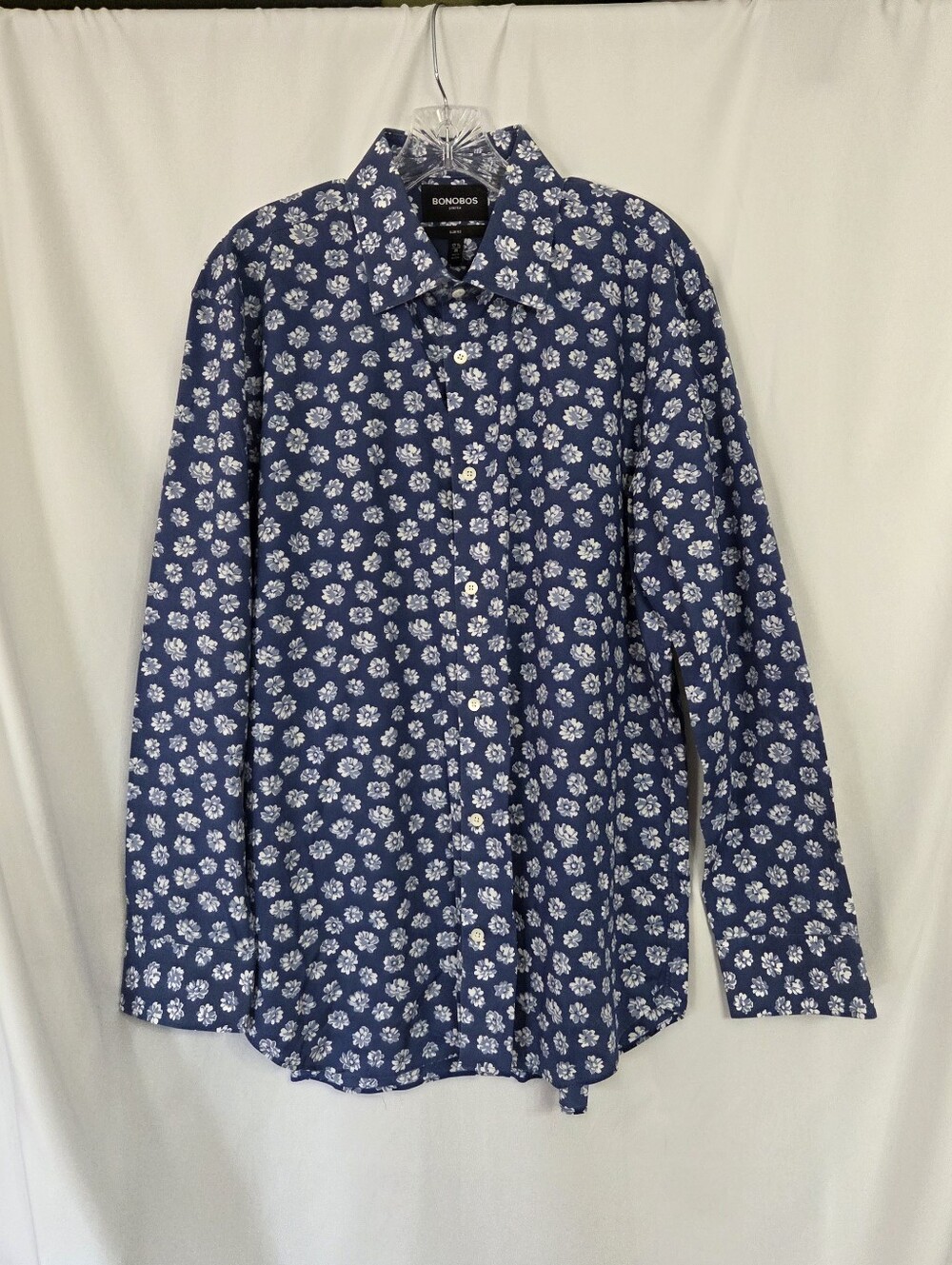 Bonobos Slim Fit Blue Floral Button-Down Shirt Size 17.5/35